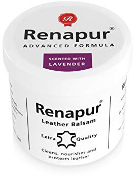 Renapur Leather Balsam, Natural Balm, Conditioner and Restorer (200 ml + Applicator Sponge) — Protector for Leather Sofas, Furniture, Shoes, Bags, Car Seats, Saddlery & Tack (Lavender)