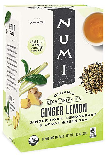 Numi Organic Ginger Lemon Decaf Tea, 48 Green Tea Bags with Lemongrass and Ginger Root