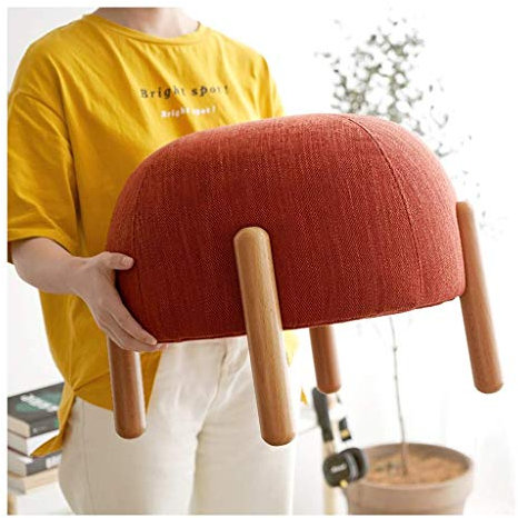 gzz Taburete nórdico redondo de madera con reposapiés tapizado Silla otomana Taburete acolchado con funda de lino 4 patas de haya,rojo
