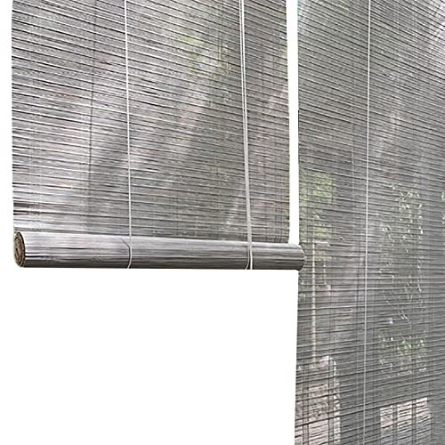 Bambusrollo Rollo Außen Blackout Grau Rollos 60cm/80cm/100cm/120cm/140cm breit, Außen Veranda Rollo mit Haken, Fenster Lichtfilterung Rollo aufrollen (Size : 100x100cm(39.4x39.4))