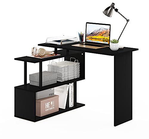 Furinno L-Shape Computer, Writing, Study Desk, Engineered Wood, Americano/Black, 100.1(W) x 72.4(H) x 80(D) cm