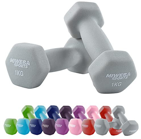 Miweba Sports Neopren Hantelset NKH100 | 𝐏𝐫𝐨𝐟𝐢 Hantel - Hexagon Hanteln Set - Kurzhanteln - Kurzhantel Set - Gymnastikhanteln - Hantel Set - Dumbbell - 0,5-10 Kg (2X 1.0 kg, Grau)