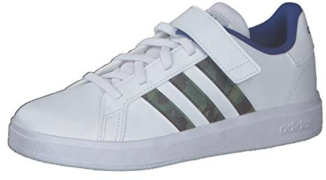 adidas Grand Lifestyle Court Elastic Lace and Top Strap Shoes Tennisschuhe, Cloud White/Green Oxide/Royal Blue, 31 EU