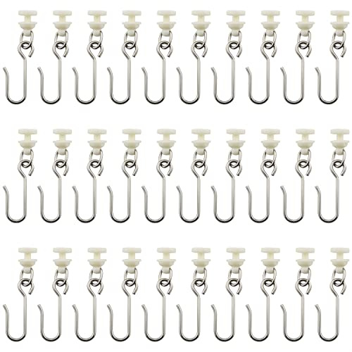 JianLing 30 Pieces Stainless Steel Hooks and 30 Pieces Curtain Track Glider Rail Curtain Hook Rollers for Tracks and Rails