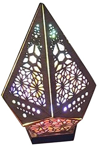 MISNODE Grande lampada da terra in legno, stile bohémien, geometrico, retrò, decorativa, a LED, 3D, con luci colorate a diamante, per la casa