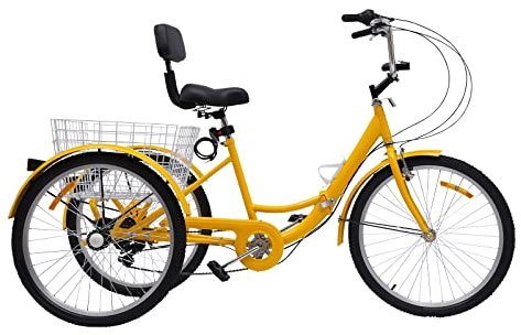 Cutycaty 24 tums trehjuling för vuxna, 3-hjulscykel med shoppingkorg, trehjuling trike bike, cykling för vuxna och seniorer