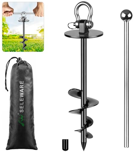 SELEWARE Piquet d'attache d'extérieur antirouille pour Chiens de Grande Taille pesant jusqu'à 100 kg, piquets Pliables pour Chien, matériel de Camping, Tige torsadée Incluse