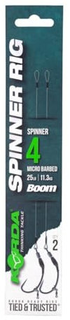 Korda Spinner Rig Spinner, Barbed Size 4, 5.5 Inch Boom, New Spinner Hook, Spinner Swivel Pre-Crimped, Also in Krank & Kurv Hook Versions