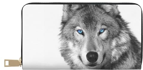 YUNWEIKEJI Blauäugiger Wolf, Geldbörsen Große Kapazität Geldbörse Für Männer Frauen Geldbörsen Kreditkarte Mikrofaser Leder Geldbörse