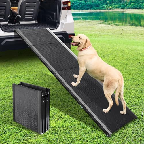 Dog Ramps for Large Dogs, 67 Long & 17 Wide Dog Ramp for Car Suvs & Trucks Folding Aluminum Folding Ramp with Non-Slip Surface, Outdoor Portable Pet Ramp for All Dogs Supports Up to 250 LBS