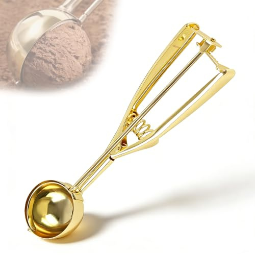 ZYHUI Cuchara de helado de acero inoxidable pulido para melón, cuchara de helado de metal con gatillo, cuchara de galletas para hornear, 3 tamaños, cucharas de frutas, cocina (dorado, S)