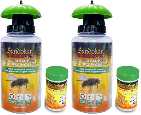 Sandokan Bio Trappola per Mosche e Insetti Volanti con Attrattivo Naturale – Riutilizzabile e Ecologica per Uso Esterno (Confezione da 2)