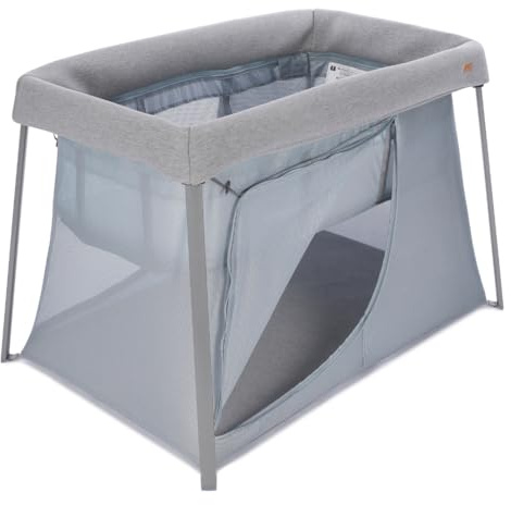 BÉABA, Reisebett 3 In 1, Babybett, Beistellbett, Laufstall, mitwachsend, Leicht - 6,8Kg, Faltbar, Kompakt, Transporttasche & Matratze inklusive, atmungsaktiver Stoff, Oeko-Tex, Meliertes Grau/Galet