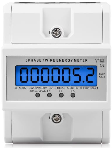 BAIFULAI Stromzähler 3-Phasen 4-Draht, Drehstromzähler 230/ 400V 3x 5-100A, LCD Digitaler Stromzähler Zwischenzähler Strom Hutschiene für DIN Hutschiene Zwischenzähler Strom, 50/60Hz