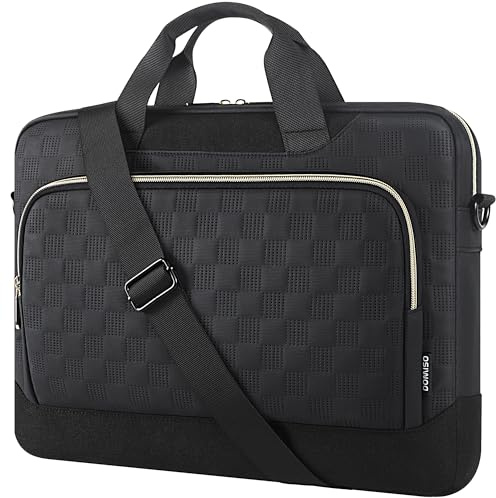 DOMISO Funda para Portátil 15-15.6 Pulgadas, Maletín Impermeable, Bolso Bandolera para Ordenador, Oficina y Negocios, Negro