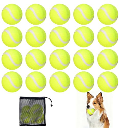 Jonuin 20 Piezas Pelota Tenis para Perros, Pelotas de Tenis (6,3 cm/2,5) con Bolsa de Malla, Ideal para Clases de Tenis, Máquinas Lanzapelotas y Equipo de Juego para Perros