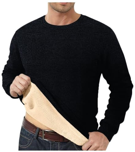 Sudaderas para Hombre, sin Capucha, Cuello Redondo, Forro Polar, térmica, Manga Larga, Informal, para Invierno, cálido, suéter Grueso, Ropa de Trabajo, Negro, XL