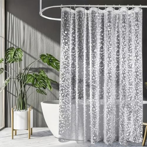 Duschdraperi transparent 180x200 cm, med 12 duschdraperiringar | duschdraperi antimögel transparent 3D stenmönster, vattentäta PEVA plast duschdraperigardiner för badkar, badrum, dusch
