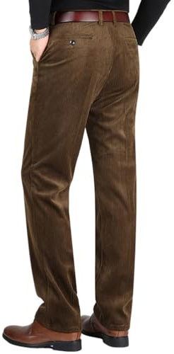 Oanviso Homme Pantalon en Velours Chino Pantalons avec Poches Hiver Chaud Vintage Baggy Doux Élastique Business Jambe Large Pants de Costume Coupe Droite A Marron L