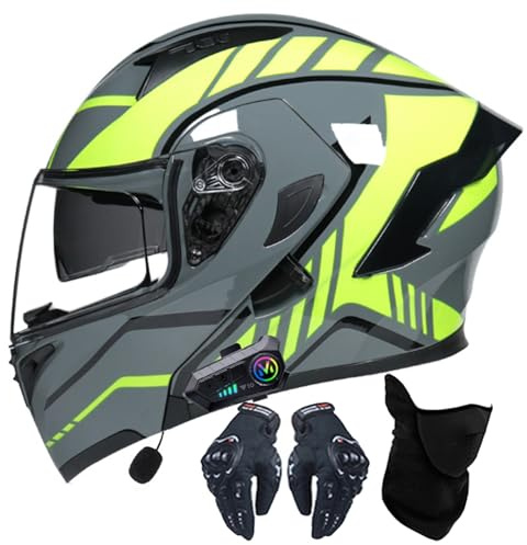 Genérico Cascos de Moto Integral con Bluetooth Integrado, Casco Abatible Fibra de Carbono, Visera Solar Doble Antivaho y Forro Extraíble, ECE Homologado, para Mujer y Hombre 16,XL