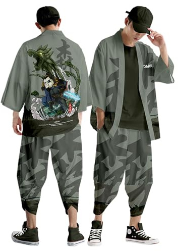 Kimono d'été 2 pièces pour homme - Chemises à manches courtes - Tenue décontractée - T-shirt d'entraînement - Short - Peignoir japonais - Cardigan imprimé traditionnel - Veste classique - Robe - Haut