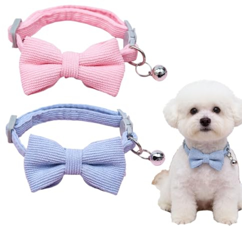 WUYJI Collari per gatti,Due collari per gatti in piuma d'oca, regolabili, con campanellino e papillon, papillon di sicurezza (rosa/blu).