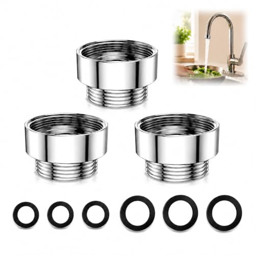 GUGUGO Faucet Adapter 3 Pack, M22 Female to M22 Male Tap Aerator Connector | Chrome-plated brass with sealing washers for kitchen sinks, bathroom fittings, shower hoses, dishwashers and garden watering