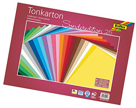 folia 612235/25 99 - Tonkarton Mix 35 x 50 cm, 220 g/qm, 25 Bogen sortiert in 25 Farben - ideale Grundlage für zahlreiche Bastelideen