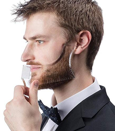 Kucheed Bartformer Template Shaping Tool, Transparent Styling Kamm Schablone für Ziegenbart Schnurrbart Koteletten Gesichtshaar Trimmen Pflegeanleitung für Männer Backenausschnitt Symmetrische Kurve