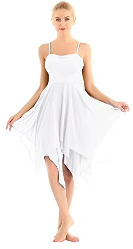 Freebily Dansbalettklänningar Dam Asymmetrisk konstnärlig gymnastik Bodysuit Tutu Klassisk Dans Asymmetrisk Chiffong Latin Dansklänning Rumba Samba, Vit, XXL