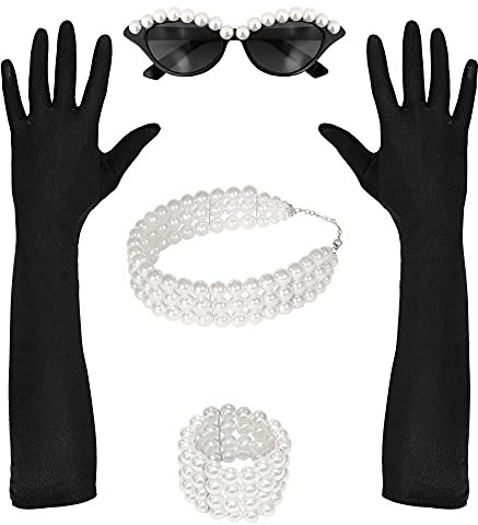 W WIDMANN MILANO Party Fashion - Verkleidungsset Tiffany, Brille, Handschuhe, Halskette, Armband, 50er Jahre, Karneval, Mottoparty
