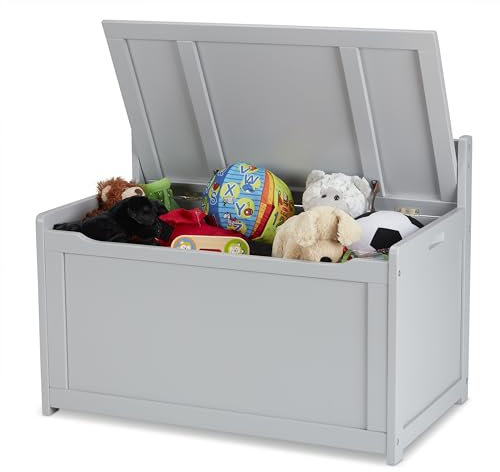 Melissa & Doug Toy Chest, Wooden Toy Storage Box with Safety-Hinged Lid, Kids Toys Storage Organizer for Playroom, Bedroom, & Montessori Classroom Furniture for Boys & Girls Ages 3+, Gray