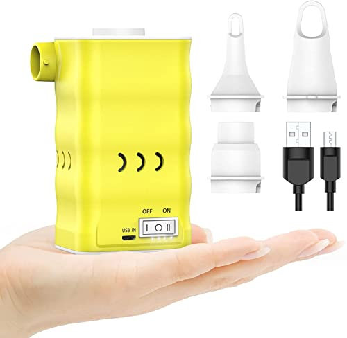 Elektrische Luftpumpe, Dr.meter 6000mAh Wiederaufladbare Mini Pumpe mit 3 Luftdüsen Schnell Luftpumpe Elektrisch Inflator für Luftmatratze Planschbecken Pool Schlauchboot (Gelb)