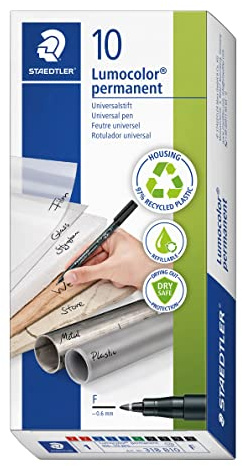 STAEDTLER 318 B10 Lumocolor Permanent Pen, Fine Line Width, 0.6mm - Assorted Colours (Box of 10)