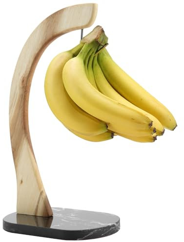 everous Banana Hanger Marble Base,Modern Banana Holder Tree Stand with Hook for Home or Bar (Black)