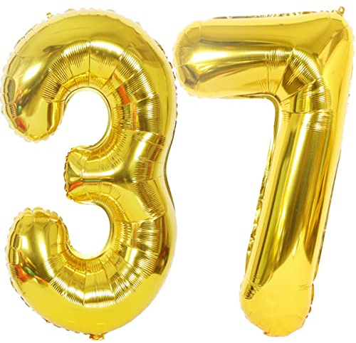 Palloncini Compleanno 37 Anni Oro - Giganti 101 CM Numeri Gonfiabili per Decorazioni Festa - Elio o Aria