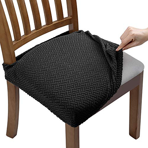 Fuloon Housse de Chaise Extensible en Jacquard Housse Assise Chaise pour Salle à Manger, Amovibles et Lavables (4 Pcs, avec Sangles de Dossier)