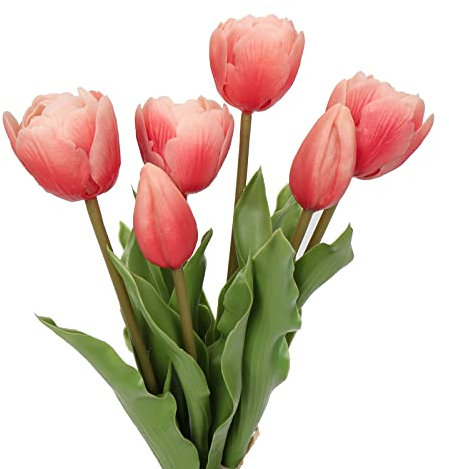 Oairse 4 Tulpen und 2 Tulpenknospen Kunstblumen Echtes Gefühl, künstliche Latex-Tulpen, Blumensträuße, Tischarrangements, Geschenk für Zuhause, Büro, Party, Hochzeit, Geburtstag, Garten, Aprikose