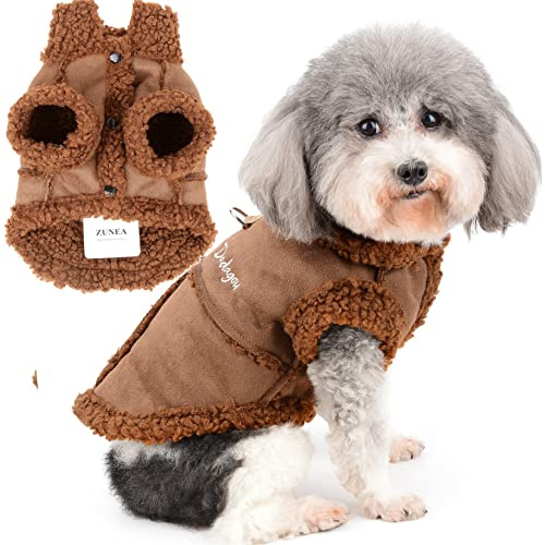Zunea Abrigo de Invierno para Perros Pequeños Chaqueta de Forro Polar para Cachorros Cálido Suave Ropa con Anillo en D Clima Frío a Prueba de Viento Abrigos para Mascotas Chihuahua Yorkie Marrón M