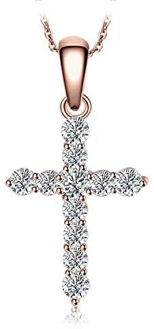 JewelryPalace 0.7ct Collana Croce Donna Argento 925 con Cubica Zirconia, Collana Ciondolo Pietra a Taglio Rotondo con Catena 45cm, Collane Pendenti Lunghe in Oro Rosa Anniversario Set Gioielli Donna