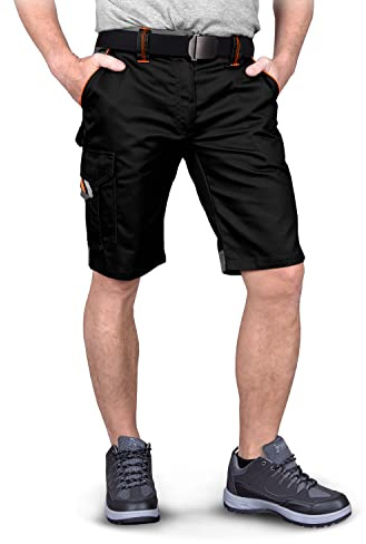 REIS PROMASTER PROM-TS Work Shorts for Men | Safety Shorts | Protectve Shorts | with Knee Pads | Reflective Stripes | Black-Orange-Grey | Size: XL