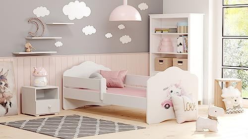 KOBI Fala Kinderbett mit Rausfallschutz | 160 x 80 cm | Kinderbetten mit Matratze Komplett Set | Einzelbett Kinder Bett | Mädchen Junge | Modern Weiss Kids Bed Children | Kinderzimmer Schlafzimmer