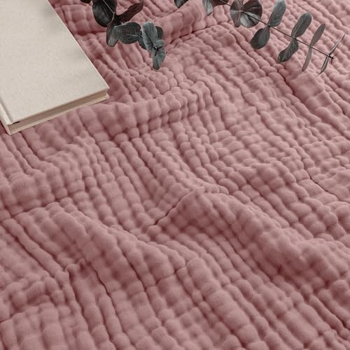 Comfy Cubs Adult Muslin Blanket Queen, 229 x 229 cm - Soft, Six-Layered, Lightweight, Breathable Cotton Blanket for All Seasons - Machine Washable, Stylish Home Decor - Mauve