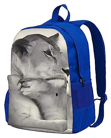 FJAUOQ Rucksack Löwin mit Jungtier 40,6 cm (16 Zoll), leicht, tragbar, Laptop-Rucksack, Wandern, Tagesrucksack, Tasche für Reisen, Büro, Einkaufen, blau, Einheitsgröße