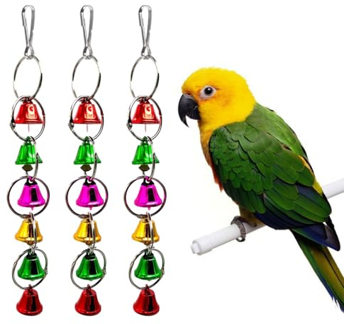 DONGKER Giochi per Uccelli,3 Pezzi Giocattoli Appendere per Pappagalli Design Rimovibile con Campana e Fibbia in Metallo per Cockatiels Parrocchetti Pappagallo ecc