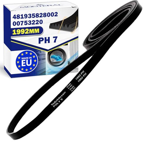 Courroie Seche Linge Poly-V 1992 PH 7 avec le Code Original 481935828002 pour Whirlpool pour Bauknecht 00753220 753220 pour Bosch - MADE IN EU - Garantie de 10 Ans - MONTERAL