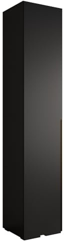 MEBLE KRYSPOL Inova 1 Moderner Schrank mit Regalen und Stange - Aufbewahrungsschrank für Schlafzimmer, Wohnzimmer - 236,7x50x47 cm - KGoldpusfarbe Schwarz - Frontfarbe Schwarz - Grifffarbe Gold