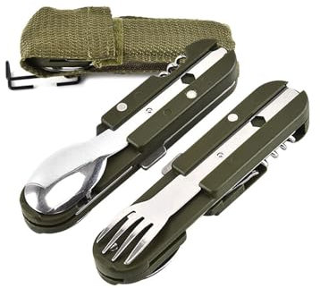 KGDUYC 2 Pièces Vaisselle Pliante en Acier Inoxydable 5 en 1, Couvert Multifonction, Outils de Camping en Plein Air, pour les Pique-Niques et les Aventure