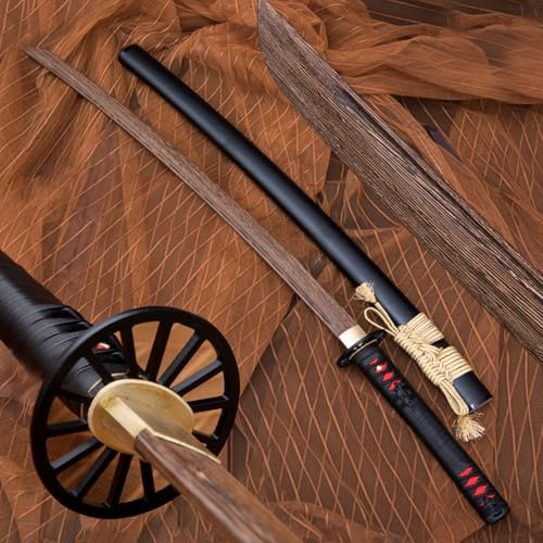 HJHUUA Spade Samurai in Palissandro Naturale da 103 cm,Katana in Legno,Manico Avvolgente in Pelle,Guaina in Vernice in Legno massello,bokken Fatto a Mano per Regali,Decorazione,Cosplay,Kendo