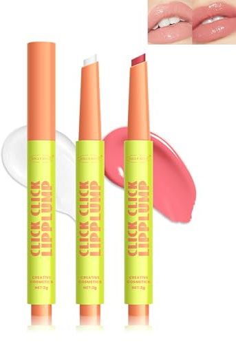 2Pcs Click Lip Plumper Lipstick, Long Lasting Feuchtigkeit, Glanz Lip Fat Oil für Trockene Schuppige Lippen, Feuchtigkeitsspendend und Pflegend Tinted Lip Balm, Vegan Makeup Geschenke für Frauen-1+2
